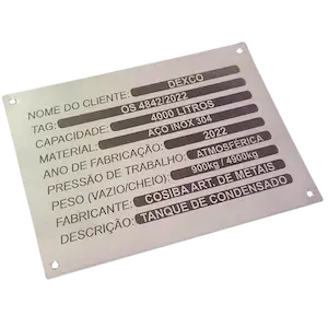 Gravação Laser em Placas Inox Identificação Máquinas Painéirs Manutenção